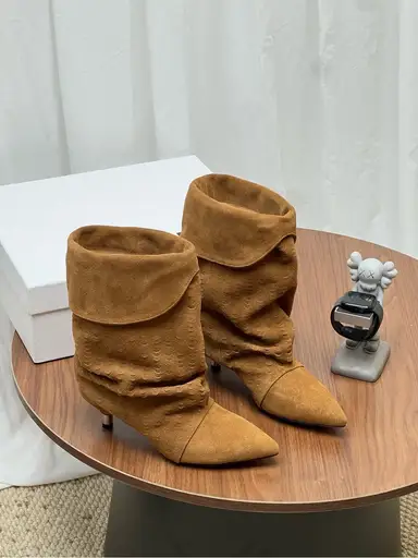 Isabel Marant Fold-Over Pointed Toe Ankle Boots in Cognac Brown