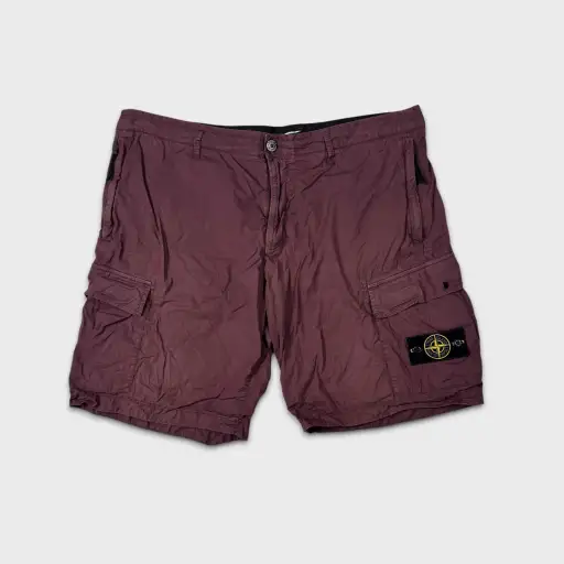 Stone Island Burgundy Tela Cargo Shorts W40