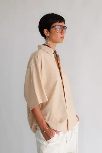 80S YVES SAINT LAURENT SHIRT IN SUNBURST COTTON STRIPE