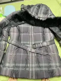 BURBERRY チェック柄 ダウンジャケット ファー付き
