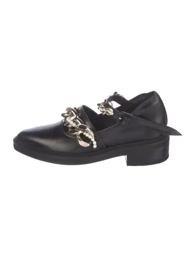 Leather Chain-Link Accents Mary Jane Flats