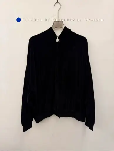Balenciaga Rhinestone Velvet Zip Hoodie
