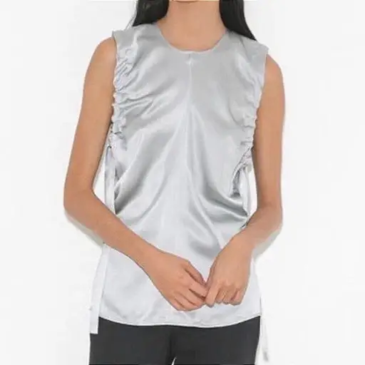 Helmut Lang Silver Grey 100% Silk Side Tie Sleeveless Wrap Top Small HLW21372
