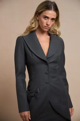 John Galliano Grey Wool Skirt Suit with Bow Detail (AW 1998)
