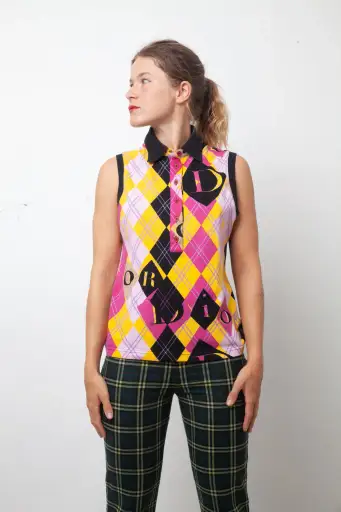 Christian Dior SS 2005 argyle print sleeveless polo shirt