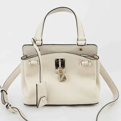 Valentino - Valentino Garavani White Pebbled Leather Mini Tote Shoulder Bag - Handbag
