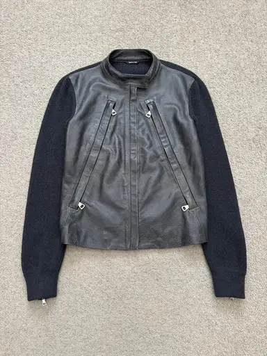 FW15 Maison Margiela 5 Zip Hybrid Wool Leather Biker Jacket