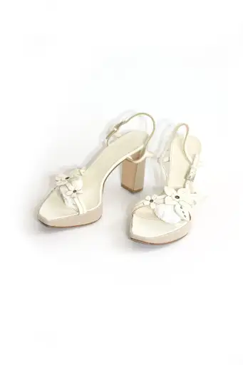 Prada SS 1999 white leather heels with floral embellishments