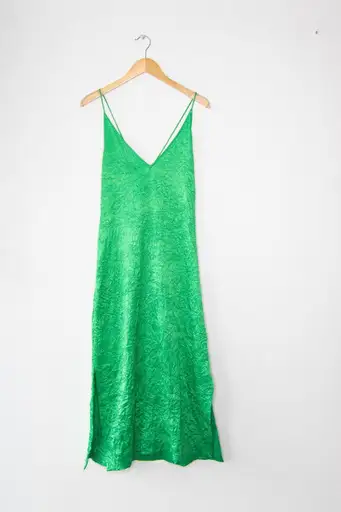 Ganni Crinkle Strappy Slip Dress - Green