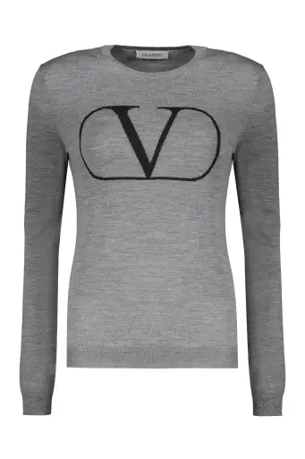 WOMEN'S GREY WOOL LOGO SWEATER