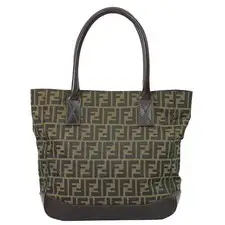 Fendi Zucca Canvas Tote Bag Brown Vintage Medium Double Handle Italy Logo Casual