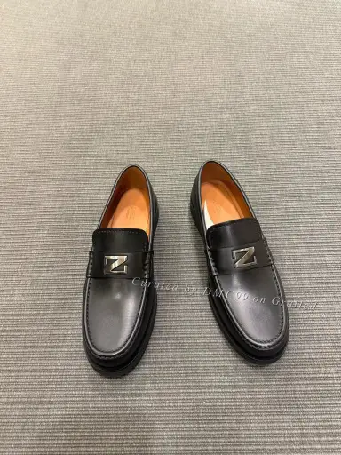 Zegna Black Leather Men's Loafers
