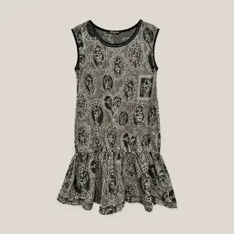 HYSTERIC GLAMOUR MINI GREY BLACK ALLOVER CHARACTER RUFFLE HEM DRESS