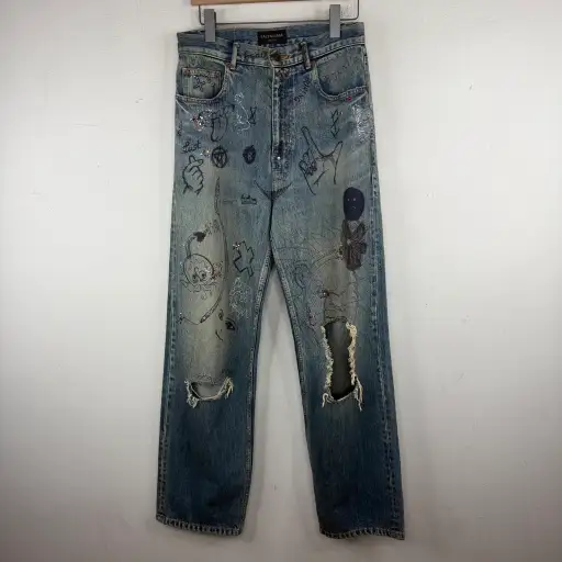 Balenciaga Rhinestone Scribble Jeans
