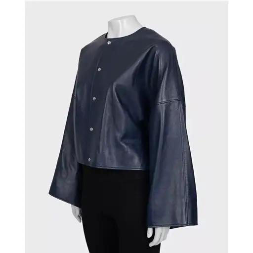 NWT Celine Blue Lambskin Leather Cropped Jacket Sz.38/M