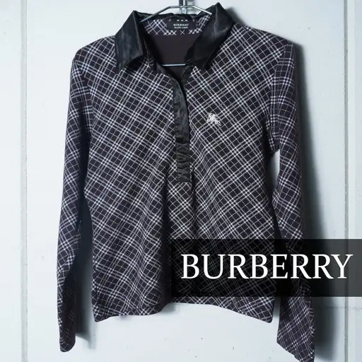 【BURBERRY】バーバリー ホースロゴ刺繍・クロスチェックハーフボタンカラーシャツ　black