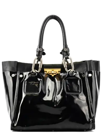 Black Patent Leather Tote Bag