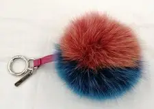 FENDI Fox Fur Pom Pom Bag Charm Keychain Multicolor Pink Blue Purple Silver HW
