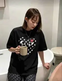 ハートドットプリント 半袖Tシャツ ブラック
