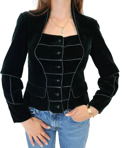 Yves Saint Laurent by Stefano Pilati Green Velvet Military Jacket