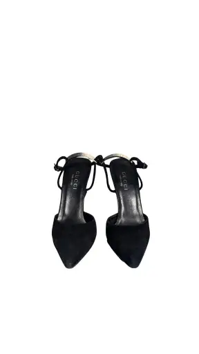 Gucci by Tom Ford Vintage Black Suede Pointed Toe Metallic Ankle Cuff Heeled Pumps Shoes Runway Archive Size 39