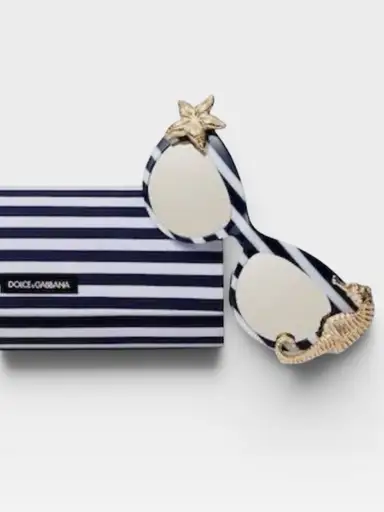 Dolce & Gabbana Navy & White Striped Seahorse Cat-Eye Sunglasses