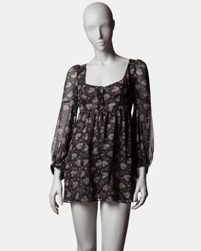 Biba by Bella Freud - Baby Doll Silk Dress - A/W 2007 - UK 12