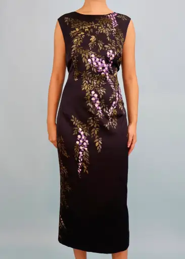 Dolce & Gabbana Fall 1998 Runway Hand Painted Floral Wisteria Silk Dress