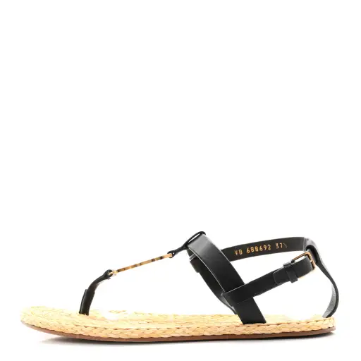 Calfskin Raffia Cassandra Monogram Sandals 37.5 Black