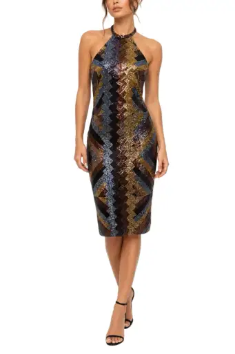 1990s GIANNI VERSACE Mixed Blues & Green Metal Mesh & Crystal Cocktail Dress