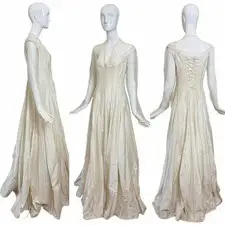 KAAT TILLEY 90's Vintage Ivory Silk Long Sleeve Bridal Gown Wedding Dress