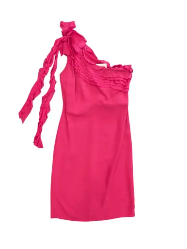 Women's Valentino Hiver 2008 Fuchsia One Shoulder Silk Cocktail Dress Size 4