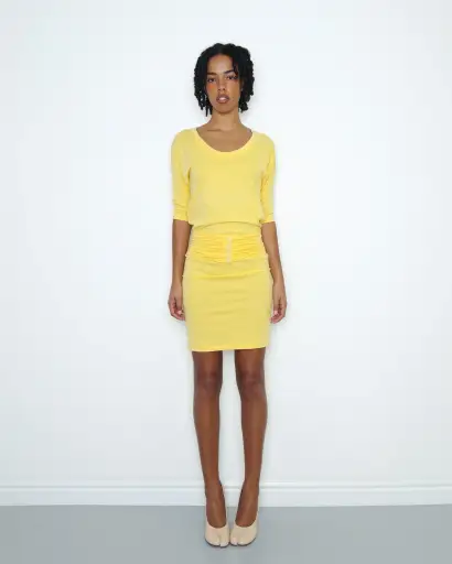 yellow dress with waistband