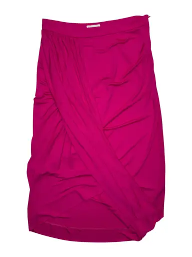 DRIES VAN NOTEN Hot Pink Viscose Draped Midi Asymmetrical Sabrina Skirt | Size S