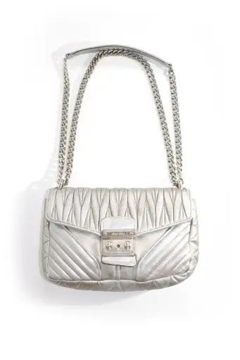 Miu Miu Resort 2014 silver matelassé 'Biker' bag