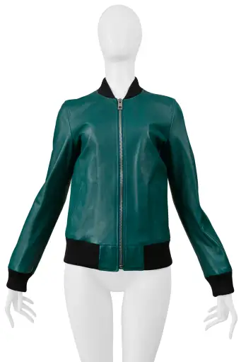 DOLCE GREEN LEATHER BOMBER JACKET WITH BLACK TRIM
