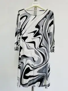 EMILIO PUCCI モノトーン 総柄 七分袖 ワンピース　42