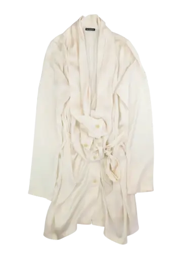 ANN DEMEULEMEESTER Cream Silk Draped Wrap Cowl Neck Button Up