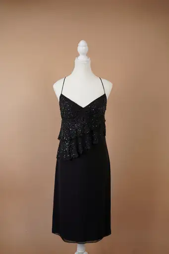 Valentino Roma Black Beaded Silk Slip Dress (M)