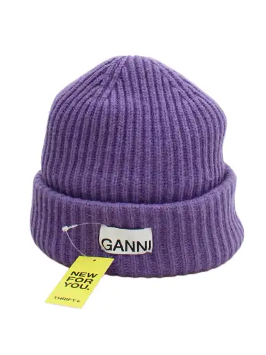 Ganni Men's Hat Purple Wool with Polyamide Beanie