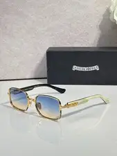 Chrome Hearts DEEP COK Sunglasses Gold Blue Gradient Lens White Temple 59-21-145