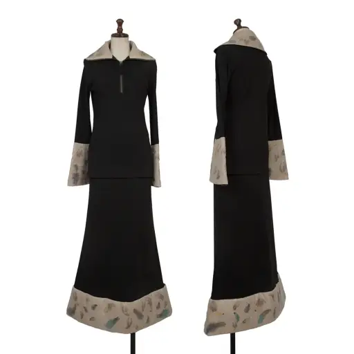 Feather Design Setup in Black with Jacket and Skirt