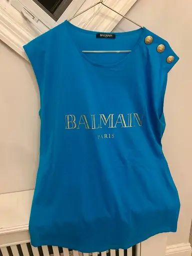 NWOT Balmain Gold Button Tank Top in Blue