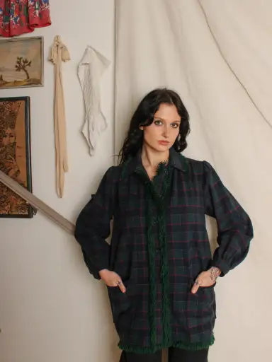 YSL Plaid Fringe Coat