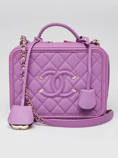 Chanel Purple Quilted Caviar Leather Filigree Medium Vanity Case Bag