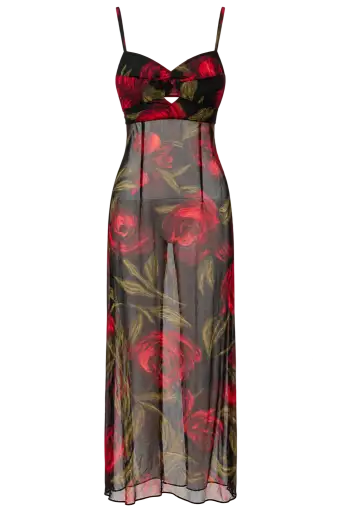 1997 SS DOLCE & GABBANA Black & Red Floral Silk Chiffon Dress Marked Size 38