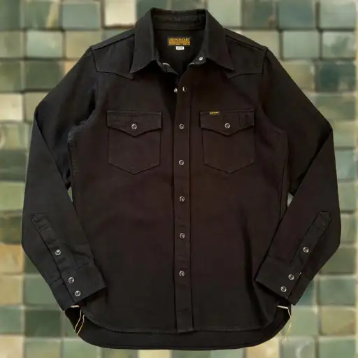 Iron Heart Western Shirt M Black 12oz Selvedge Denim Mens