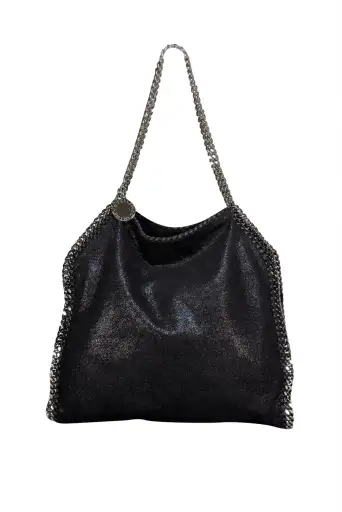 Stella McCartney - Black Faux Suede Falabella Bag w/ Gold & Silver Chain Strap Detail