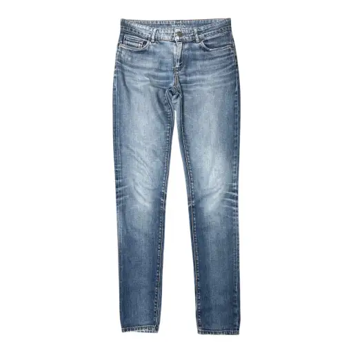 VINTAGE PRADA MEDIUM WASHED DISTRESSED WHISKERED SLIM LEG DENIM JEANS