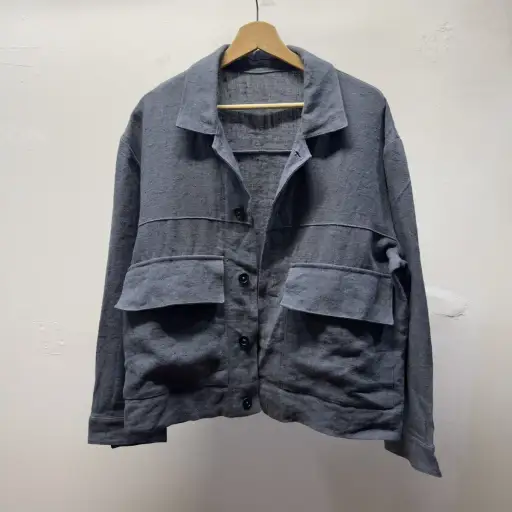 William Frederick Dusty Blue Butcher Linen Cafe Jacket